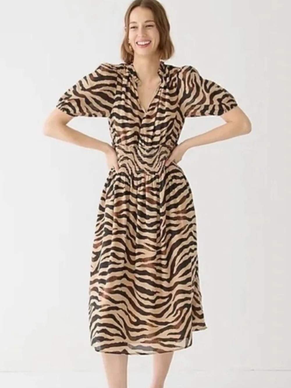 J Crew Smocked-waist cotton voile dress in zebra stripe size Small